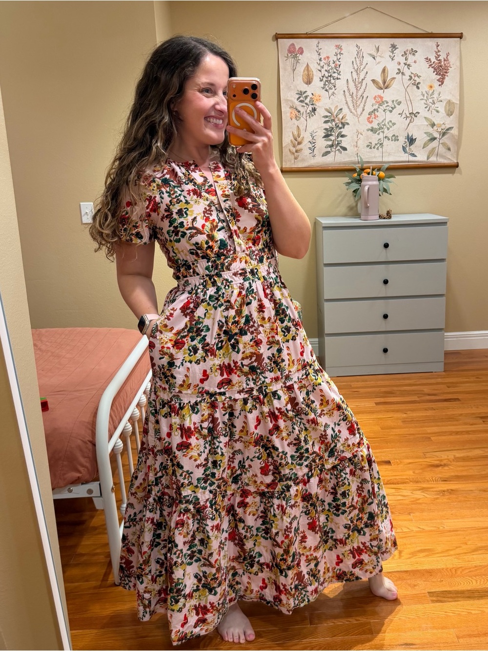 Anthropologie Somerset Floral Tiered Maxi Dress in Blush Pink XS